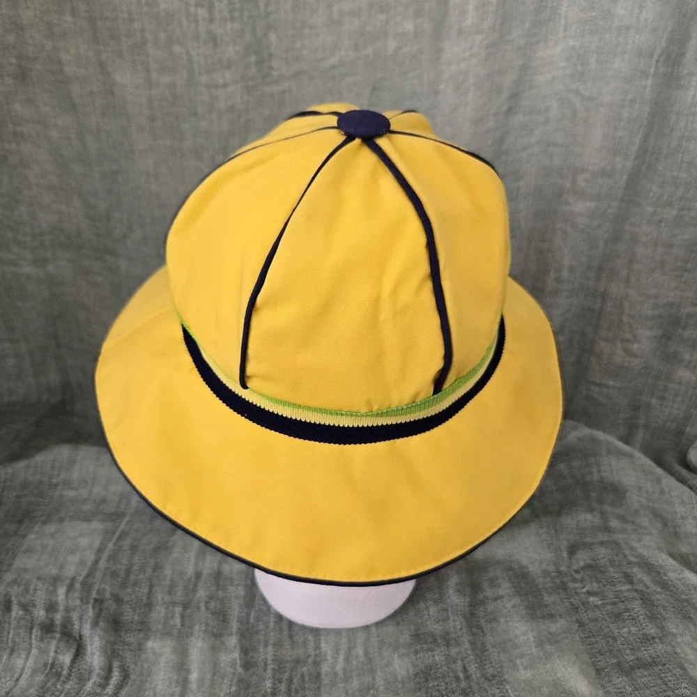 Vintage Child's Rain Sun Bucket Hat Sloping Brim w/ Striped Hatband Foldable OS